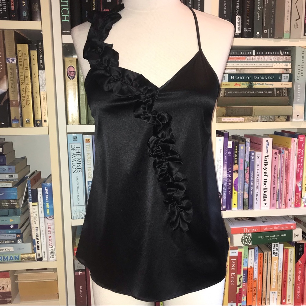 7 for All Mankind Black Silk Ruffle Cami Blouse